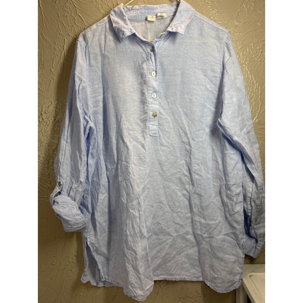Joie 100% Linen Blouse 3/4 Button Long‎ Sleeve Roll Tabs Light Blue Size XL